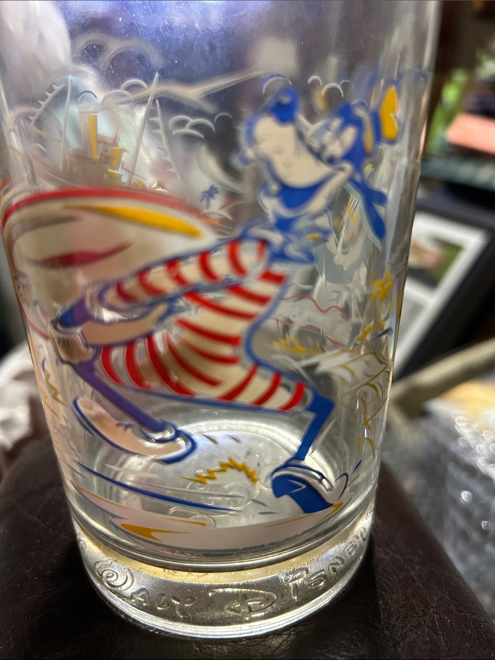 Disney Glass Featuring Red, Blue & Yellow Skater